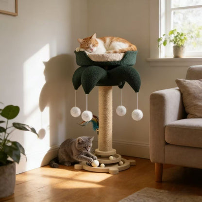 Cat Scratching Post Sisal Vertical Clown Hat Design, Wear-Resistant Cat Scratch Board with Cat Climbing Frame & Teaser Toy