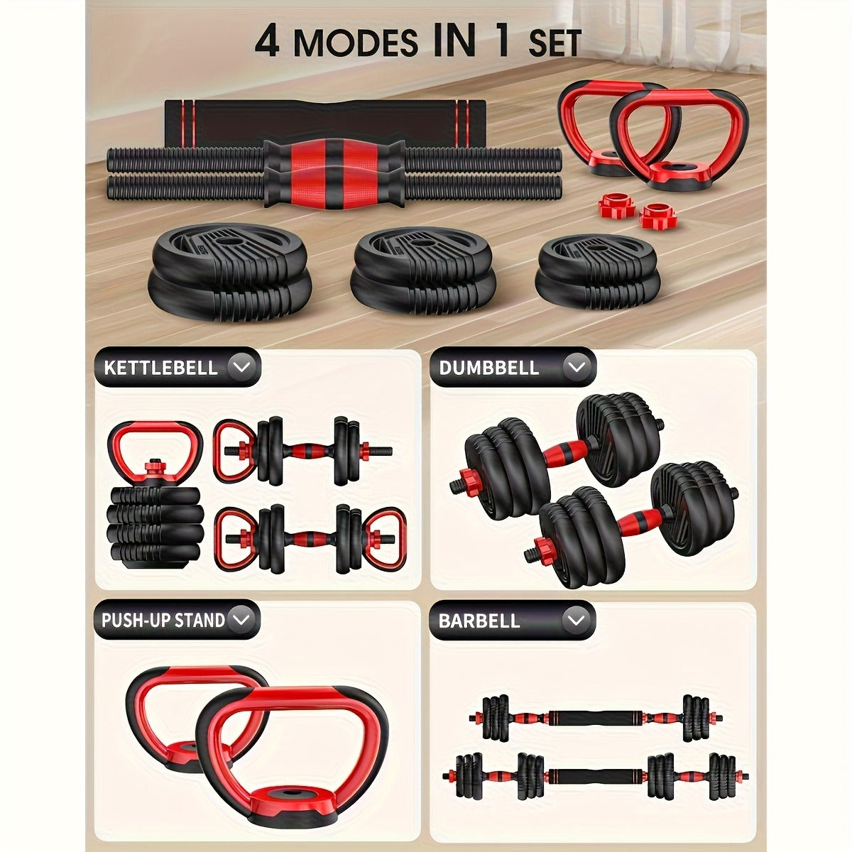 Adjustable Dumbbell and Barbell Weight Set with 20-, 30-, 70- or 90-Pound Pair Options and Kettlebell Handles