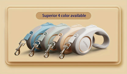Retractable Dog Leash with 16-Foot Tape, One-Button Lock and Six Champagne, White or Blue Size Options