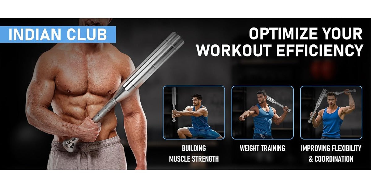 Fitness Equipment Adjustable Silver Steel Club with 6.5 to 17.5 lb Threaded Weight Configurations