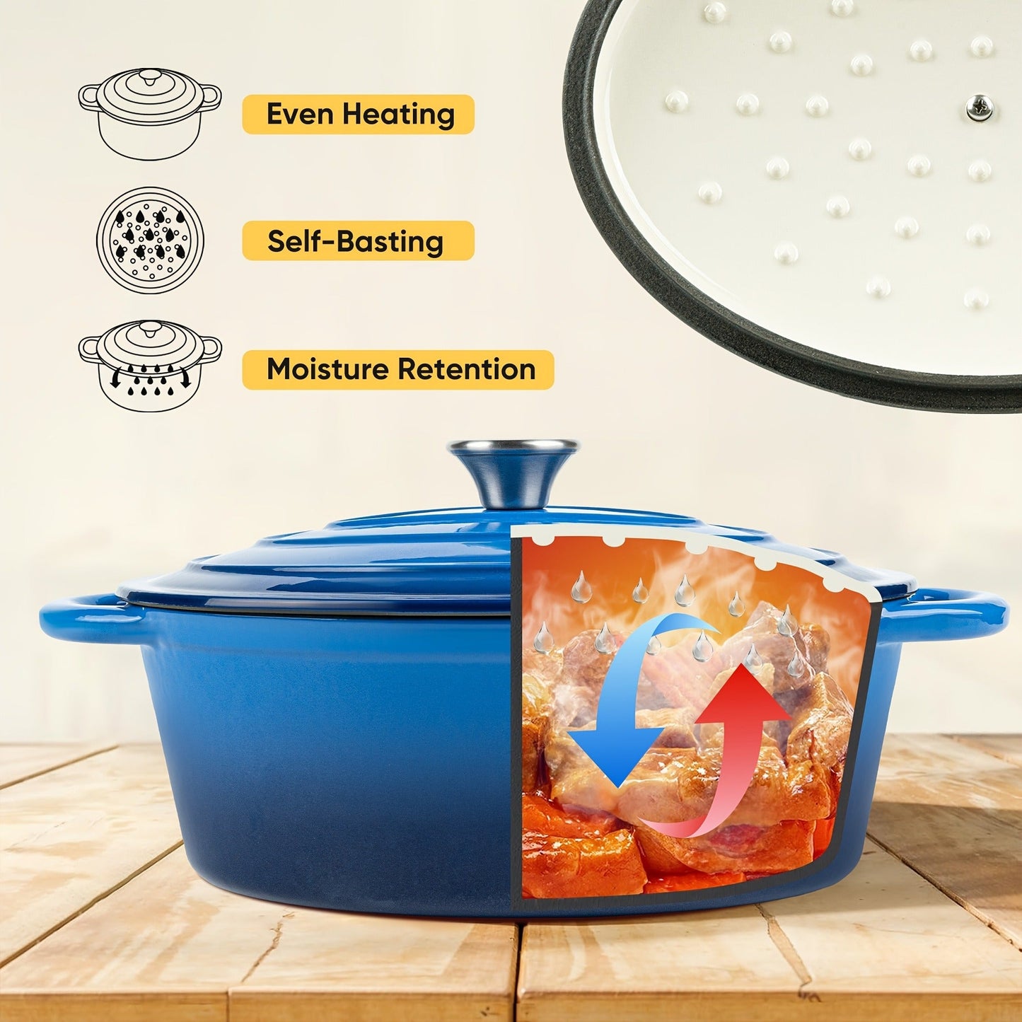 Dutch Oven Enameled Cast Iron 4.5QT with Lid & Dual Handles – Oval Non-Stick Enamel Coating for Bread Baking Soups Stews Braising | Stovetop