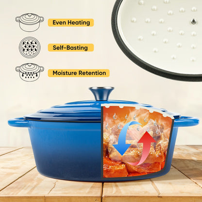 Dutch Oven Enameled Cast Iron 4.5QT with Lid & Dual Handles – Oval Non-Stick Enamel Coating for Bread Baking Soups Stews Braising | Stovetop