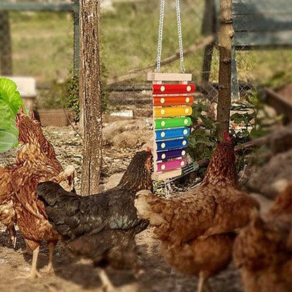 Chicken Coop Toys Set – Xylophone, Swing, Mirror, Step Ladder & Pecking Toys for Hens, Wood & Colorful Bead Enrichment Accessories