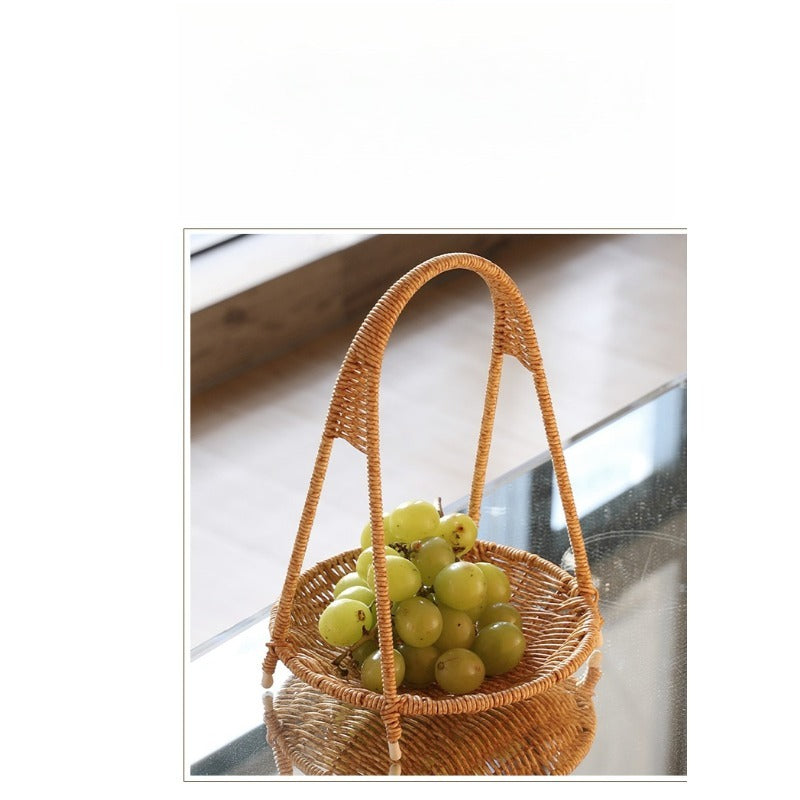 Round Tiered Serving Tray with Woven-Look Frame in Single- or Two-Layer Light Coffee Configurations