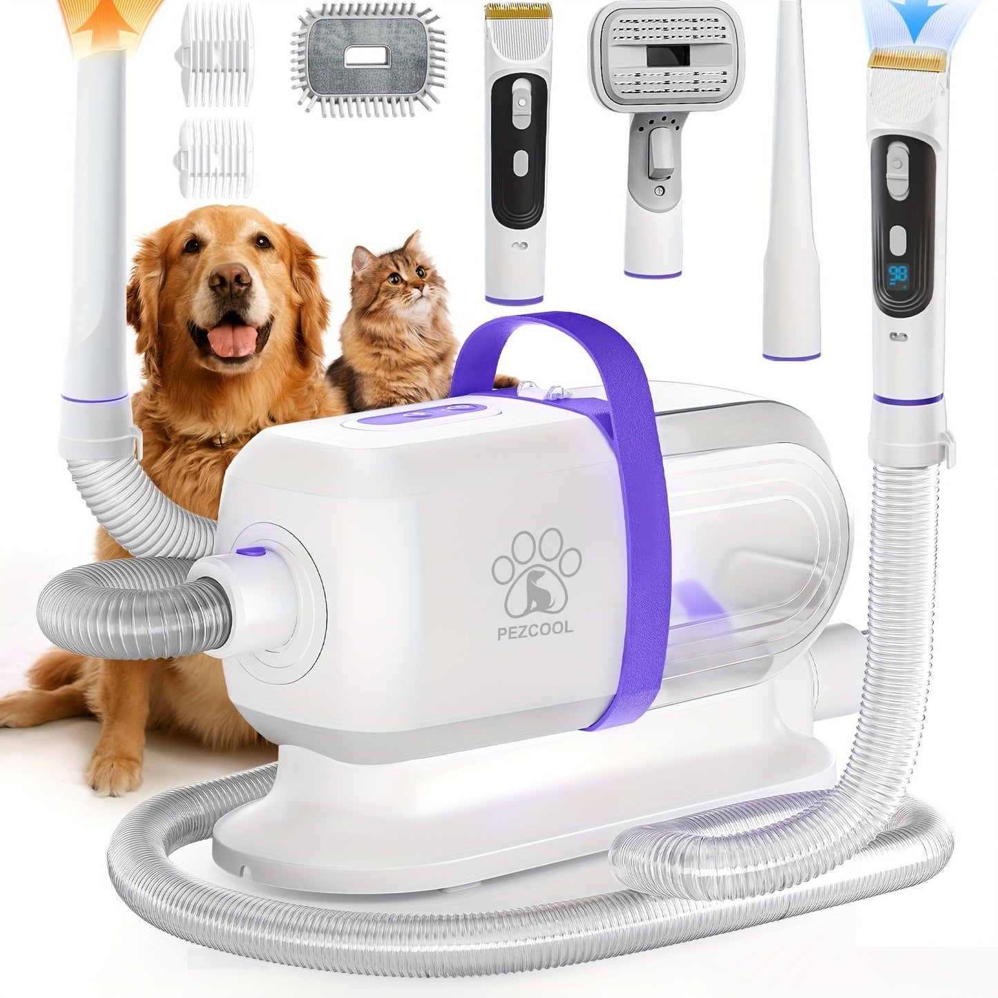 Pet Grooming Vacuum Kit 8-in-1 with 12000Pa Suction – Dog & Cat Hair Vacuum for Shedding, 6 Grooming Tools, 74oz Dust Cup, Low Noise
