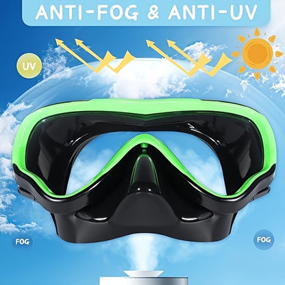 Panoramic HD Diving Mask Anti-Fog Tempered Glass Snorkel Mask with Nose Cover for Adults Youth Scuba Diving Snorkeling Swimming Pink Blue