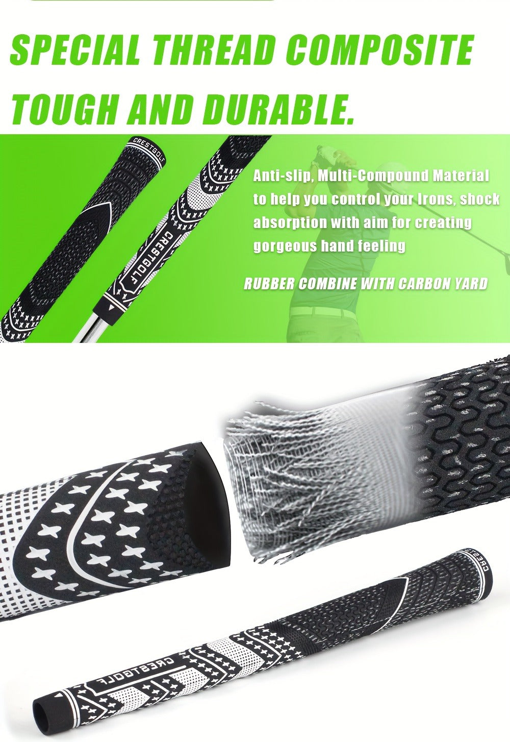 Midsize Golf Grips Set 13 Pack – All Weather Hybrid Rubber Golf Club Grips with Ecological Yarn Thread Technology, Multiple Colors