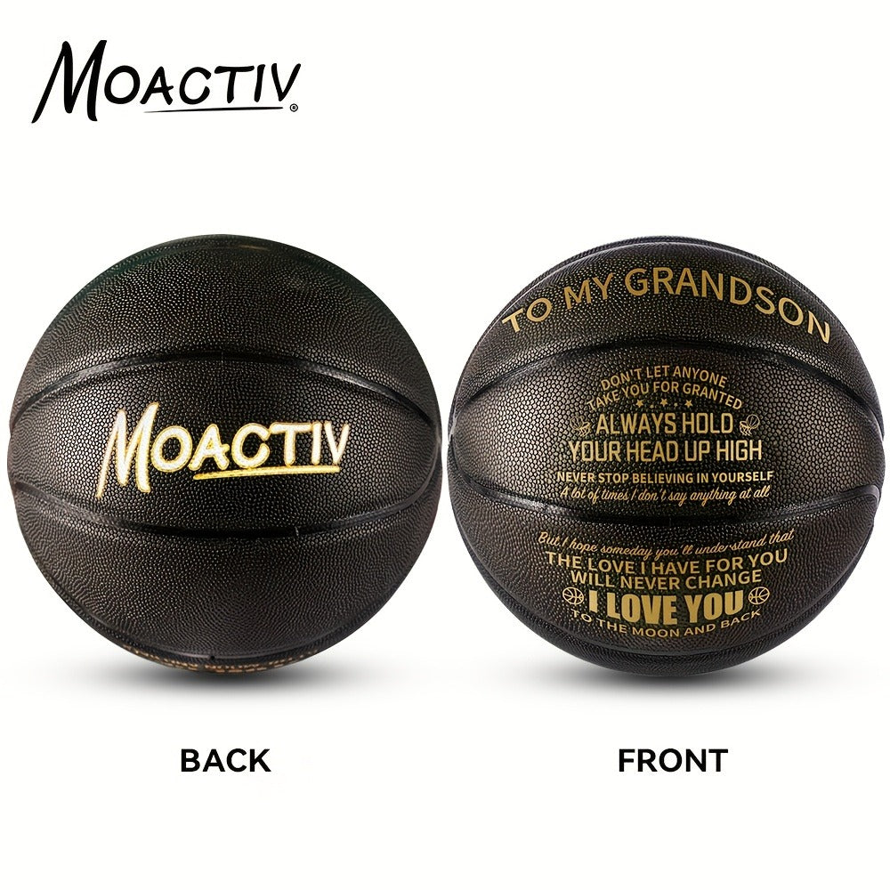 Engraved Basketball Gift for Grandson & Son – Size 7 PU Indoor Outdoor with Pump, Inspirational Message, Birthday Christmas Gift