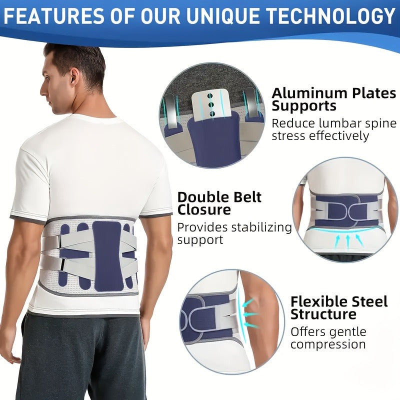 Lumbar Support Belt for Men & Women – Adjustable Lower Back Brace with Aluminum Alloy Reinforcement, Breathable Hook-and-Loop Waist Support
