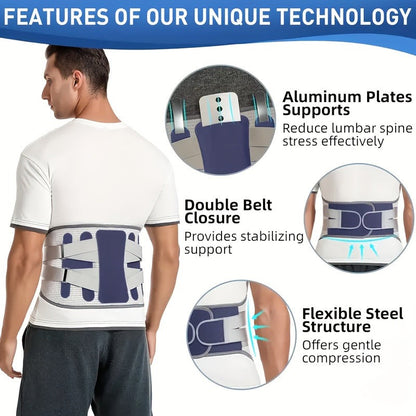 Lumbar Support Belt for Men & Women – Adjustable Lower Back Brace with Aluminum Alloy Reinforcement, Breathable Hook-and-Loop Waist Support