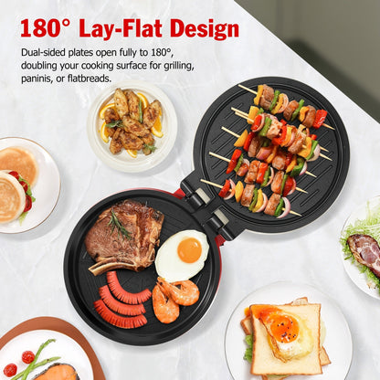 Electric Smokeless Indoor Grill 1500W, 2-in-1 Indoor Grill & Pizza Maker with 30-Min Timer, Auto Shut-Off