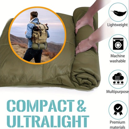 Puffy Camping Blanket Foldable Lightweight Water Resistant with 3D Eye Mask – DWR Coated Outdoor Blanket for Camping, Hiking, Travel, Beach