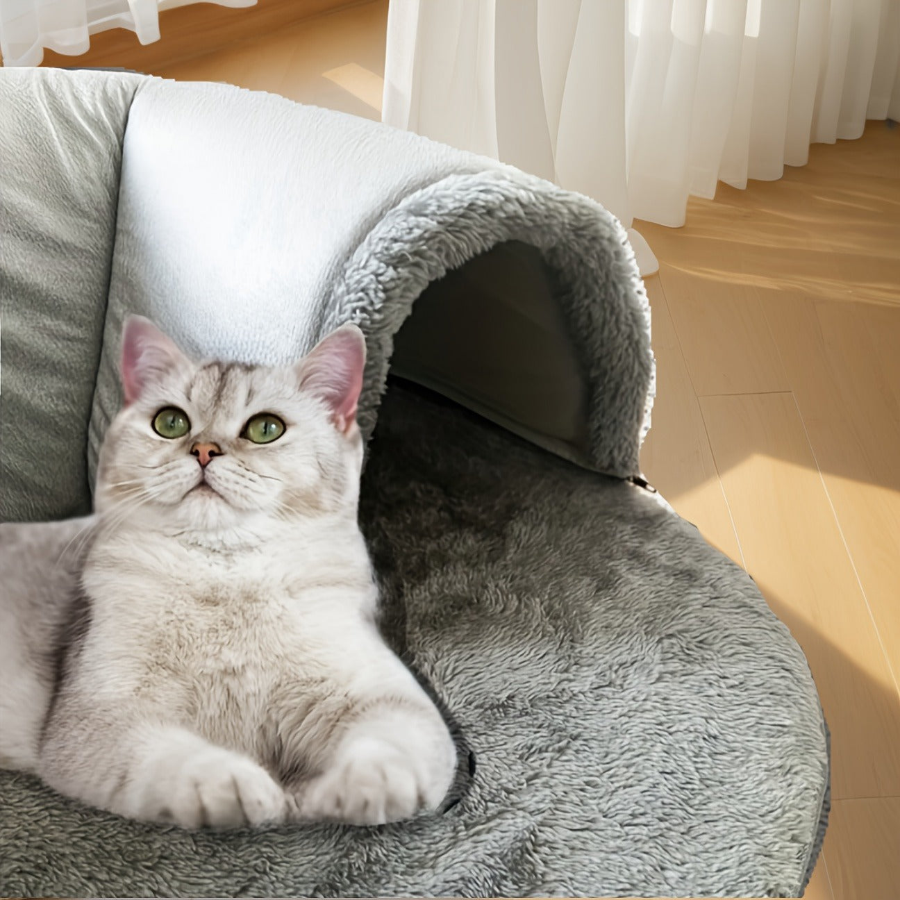 Cat Tunnel Bed 3-in-1 Play Mat & Warm Nest with Non-Slip Base, Durable Chew-Resistant Polyester Cat Bed for Indoor Cats