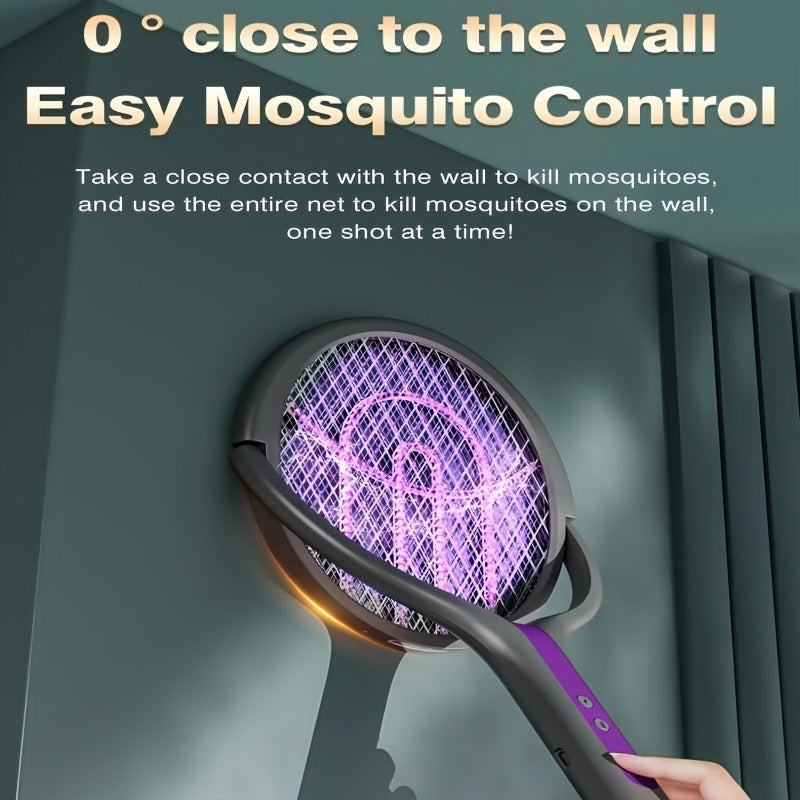 2-in-1 Mosquito Trap Lamp & Retractable Electric Fly Swatter Racket, USB Rechargeable Base