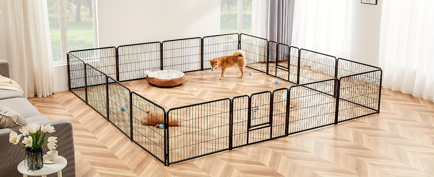 Metal Dog Playpen with Door DIY 8 or 16 Panel Foldable Pet Pen for Small Medium Large Dogs Puppies Easy Assemble Indoor Outdoor Use 24 32 40