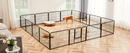 Metal Dog Playpen with Door DIY 8 or 16 Panel Foldable Pet Pen for Small Medium Large Dogs Puppies Easy Assemble Indoor Outdoor Use 24 32 40