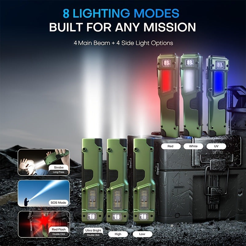 Flashlight 2-Piece EDC Set with Eight Modes, USB-C Charging, Digital Display and Mini Backup Light
