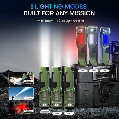 Flashlight 2-Piece EDC Set with Eight Modes, USB-C Charging, Digital Display and Mini Backup Light