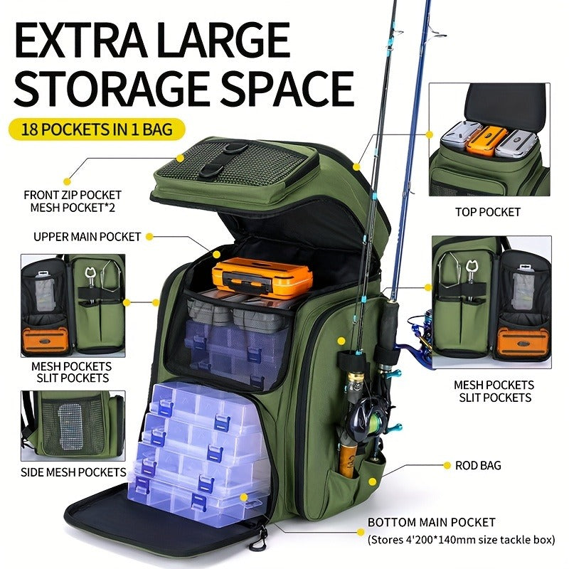 Fishing Backpack with Rod Holder 45L – Large Capacity Outdoor Tackle Bag, Waterproof Travel Shoulder Pack for Fishing Camping Hiking