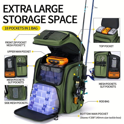 Fishing Backpack with Rod Holder 45L – Large Capacity Outdoor Tackle Bag, Waterproof Travel Shoulder Pack for Fishing Camping Hiking