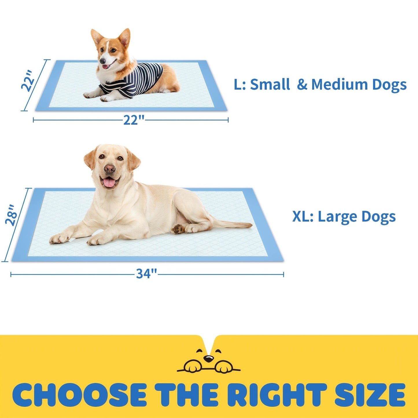 6-Layer Puppy Pads 100 Count – Super Absorbent Leak-Proof Odor Control Dog Pee Pads for Potty Training, Large & XL Size 34"x28" and 22"x22"