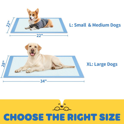 6-Layer Puppy Pads 100 Count – Super Absorbent Leak-Proof Odor Control Dog Pee Pads for Potty Training, Large & XL Size 34"x28" and 22"x22"