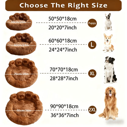 Bear-Paw Round Plush Pet Bed in Coffee, Pink or Gray with Four Weight-Labeled Size Options