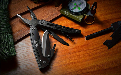 18-in-1 Stainless Steel Multitool Pocket Knife – Pliers, Scissors, Saw, Corkscrew & 9 Screwdrivers with Safety Lock & Nylon Sheath