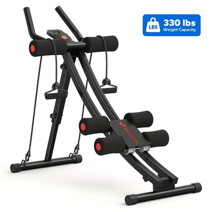 Ab Machine Adjustable Dual-Track Core Trainer with LCD Display – Foldable Ab Roller 440LB Capacity, 110° Curved Track & Knee Pad for Home