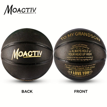 Engraved Basketball Gift for Grandson & Son – Size 7 PU Indoor Outdoor with Pump, Inspirational Message, Birthday Christmas Gift