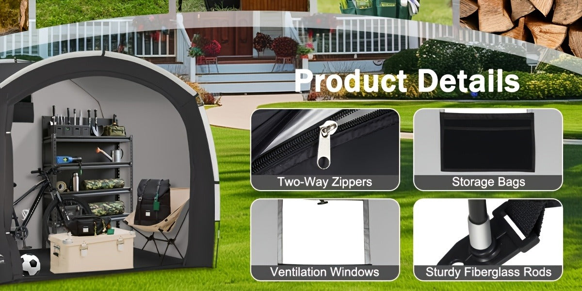 Outdoor Storage Tent Waterproof 230D Oxford Cloth PU4000 Portable Backyard Shed