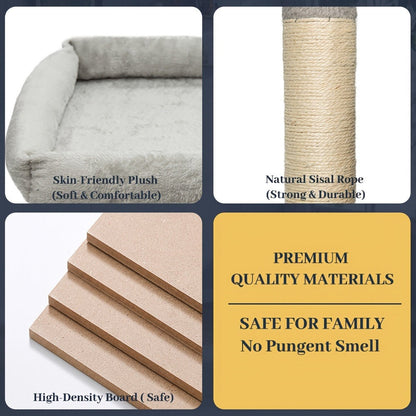Large Multi-Level Cat Tower with Two Condos, Three Perches, Hammocks and Six Gray, Beige or Taupe Configurations