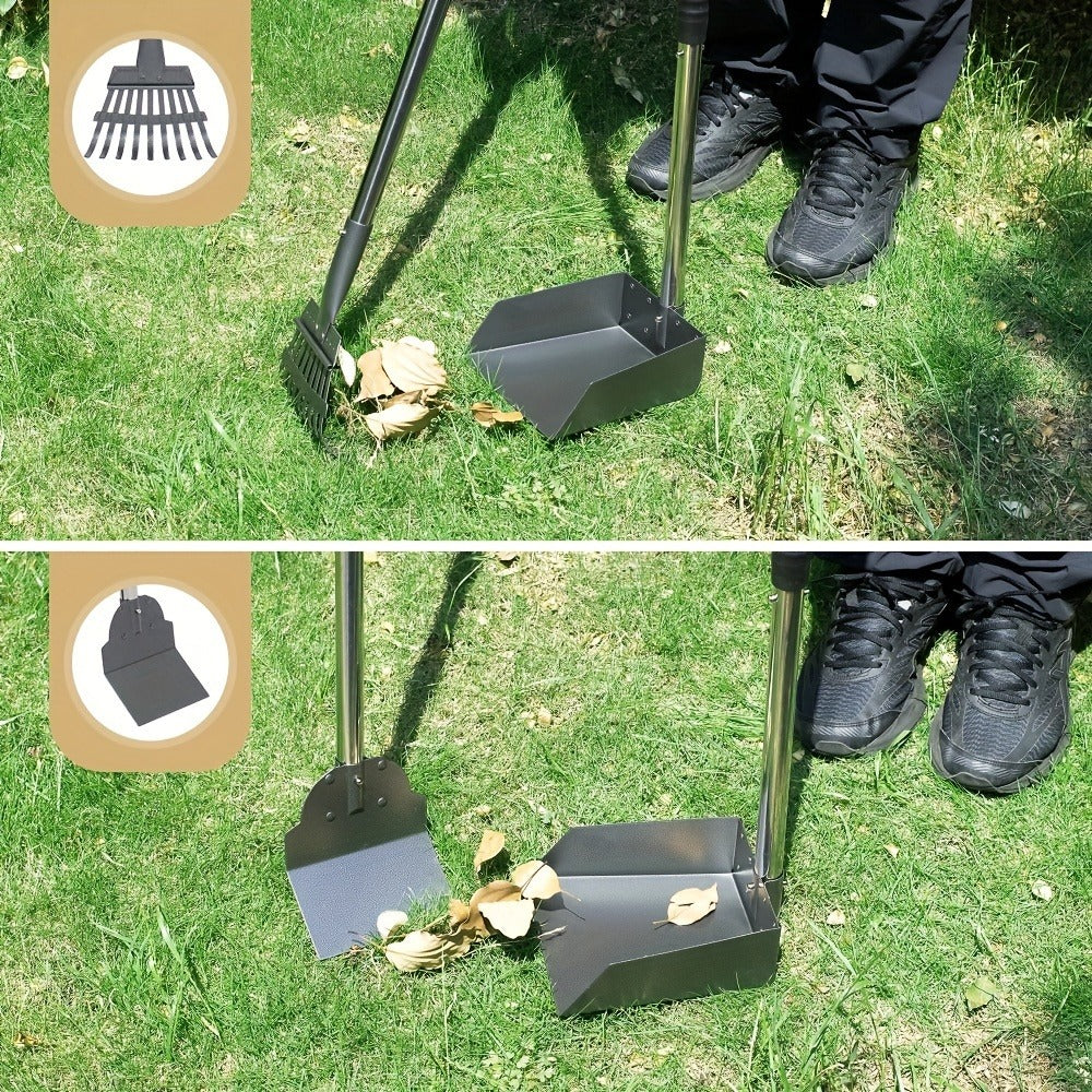 Dog Pooper Scooper Set – Stainless Steel Tray & Rake with Adjustable Long Handle, Rust-Proof Durable Pet Waste Removal Tool, Easy to Clean
