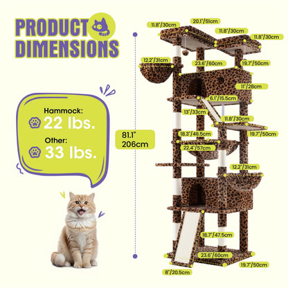 Cat Tree Tower Multi-Level for Indoor Cats – Cat Furniture with Sisal Scratching Posts, Plush Perches, Hammock, Basket & Corner Condo Cave