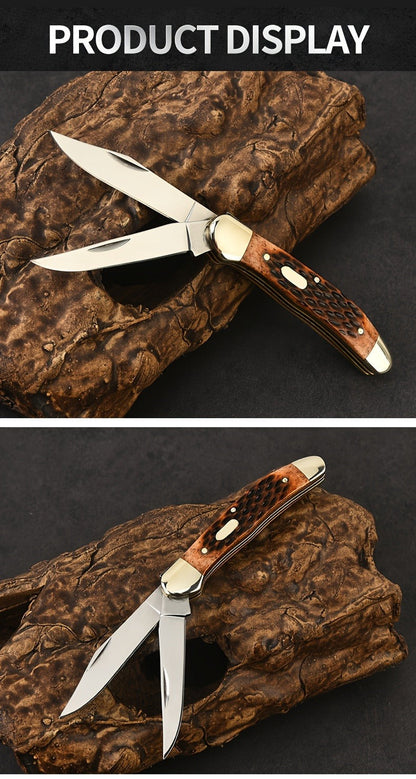 Folding Pocket Knife Handcrafted Multi-Tool with White Copper Finish, Wood Grain & Cow Bone Handle – Portable EDC Blade for Camping