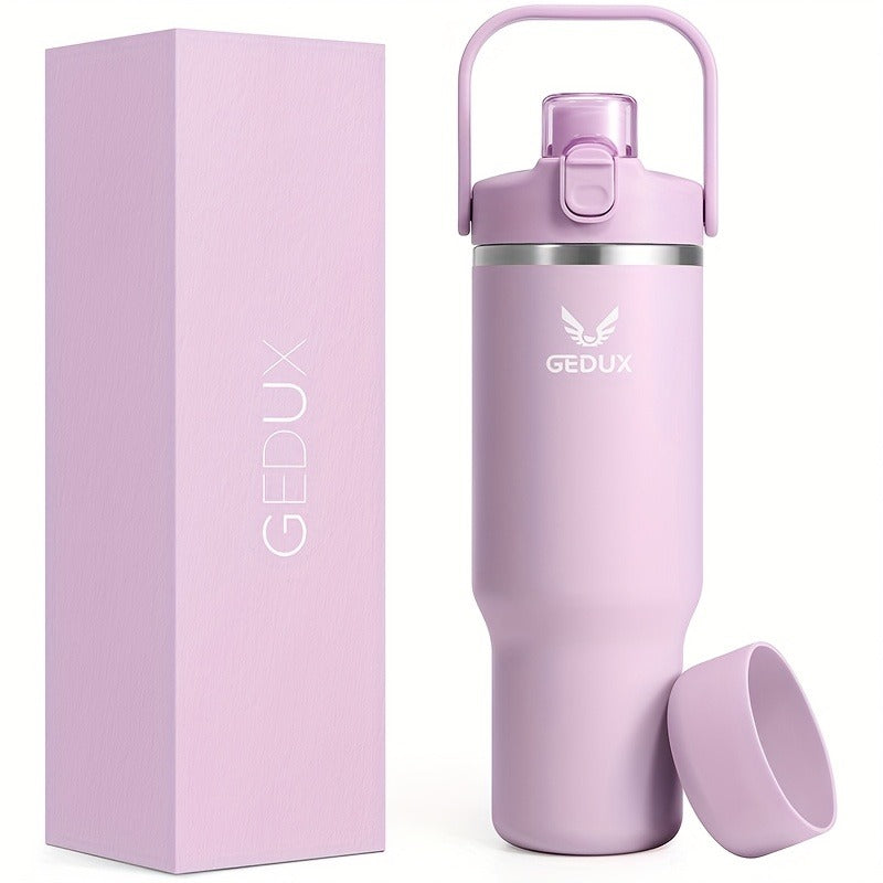 GEDUX Stainless Steel Water Bottle with Handled Lid and Removable Cup in 32oz or 40oz and Nine Styles