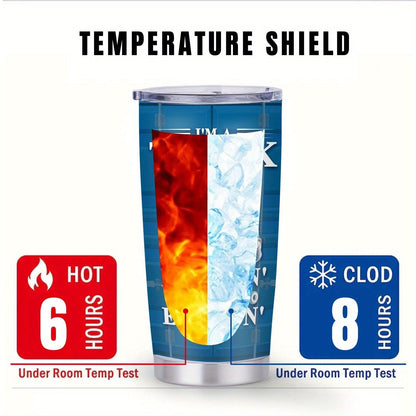 Truck Driver Graphic 20oz Stainless Steel Tumbler with Clear Lid and Blue Printed Finish for Daily Carry