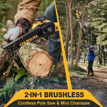 Telescopic Pole Saw Cordless Folding 6-Inch Electric with Compact Design, Battery-Powered Tree Pruner for Garden Pruning