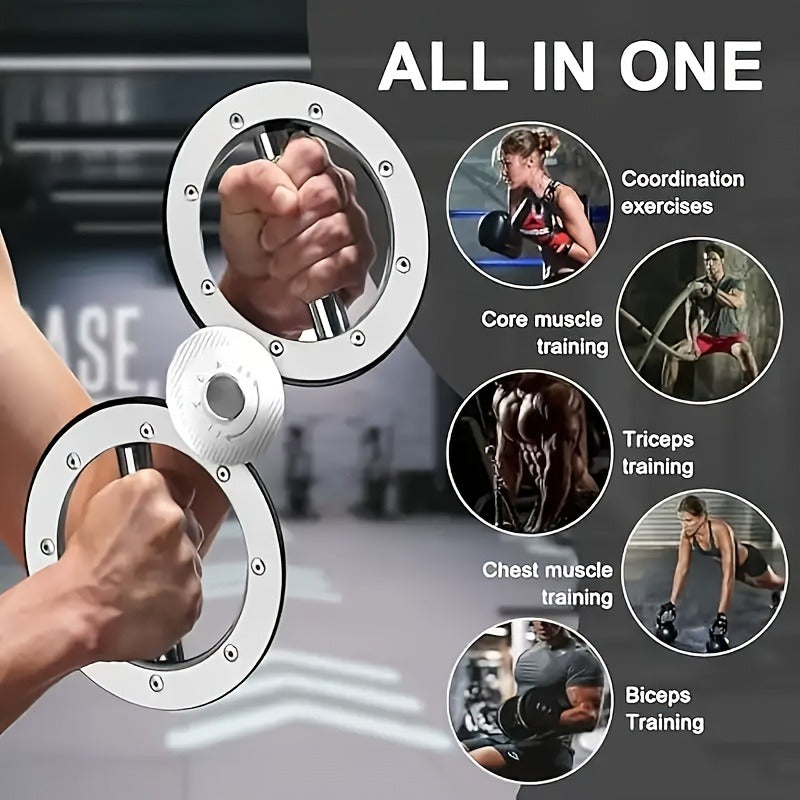 Fitness Equipment Silver Wrist and Forearm Trainer with Dual Grip Rings and 360-Degree Center Arm