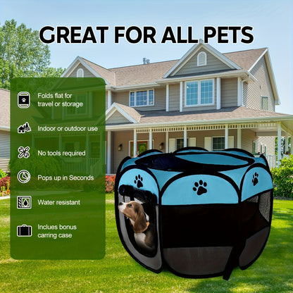 Foldable Octagonal Pet Tent & Playpen – Oxford Cloth Scratch-Resistant Dog Cage & Cat Kennel for Indoor & Outdoor Use