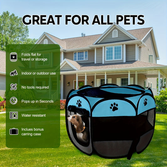 Foldable Octagonal Pet Tent & Playpen – Oxford Cloth Scratch-Resistant Dog Cage & Cat Kennel for Indoor & Outdoor Use