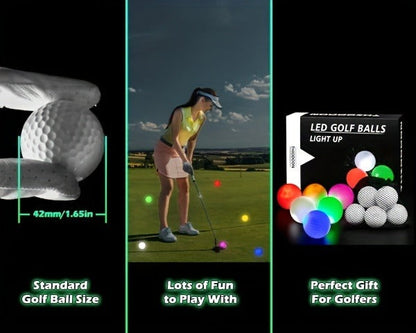 LED Golf Balls Glow in the Dark – 6 Pack Multi-Color Light Up Golf Balls for Night Play, Impact Activated, 40Hr Battery