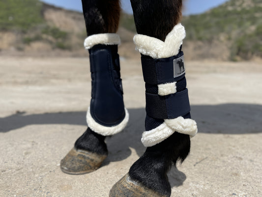Horse Leg Wraps 1 Pair Breathable Mesh Faux Leather Protection Boots for Training Jumping, Quick-Fit Impact Absorbing Horse Leg Guards