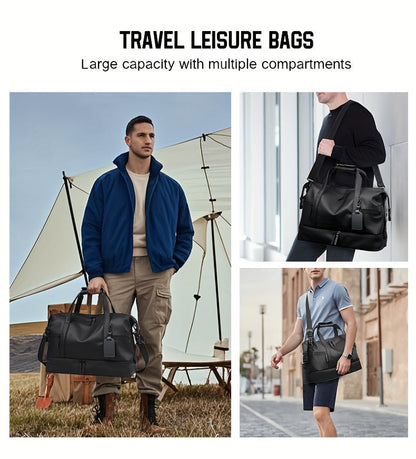 Gym Duffel Bag with Wet Pocket & Shoe Compartment – Foldable PU Leather Sports Travel Bag for Workouts, Weekend Trips & Everyday Use