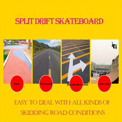 Split Drift Skateboard with PU Wheels & High-End Bearings | 7-Layer Maple Deck Anti-Slip Portable Roller Road Drift Skates Plate