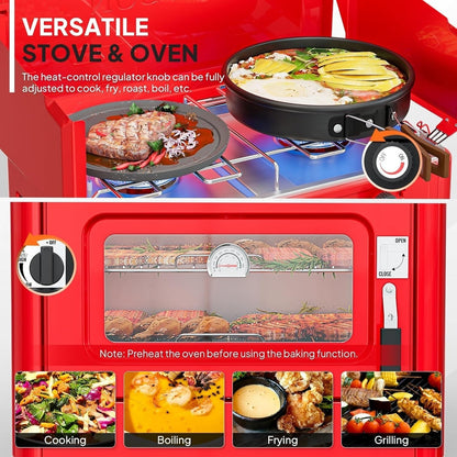 Portable Propane Griddle and Burner Camping Stove with Four Color Labels and 23.23-Inch Closed Width