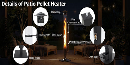 Outdoor Wood Pellet Patio Heater 56 Inch, Smokeless Portable Pellet Stove with Rain Cap, Viewing Window & Ash Tray