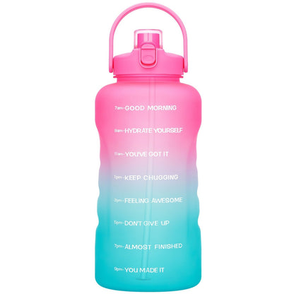 128oz Water Bottle Jug with Time Markers, Handled Flip-Top Straw Lid and Seven Color Treatments