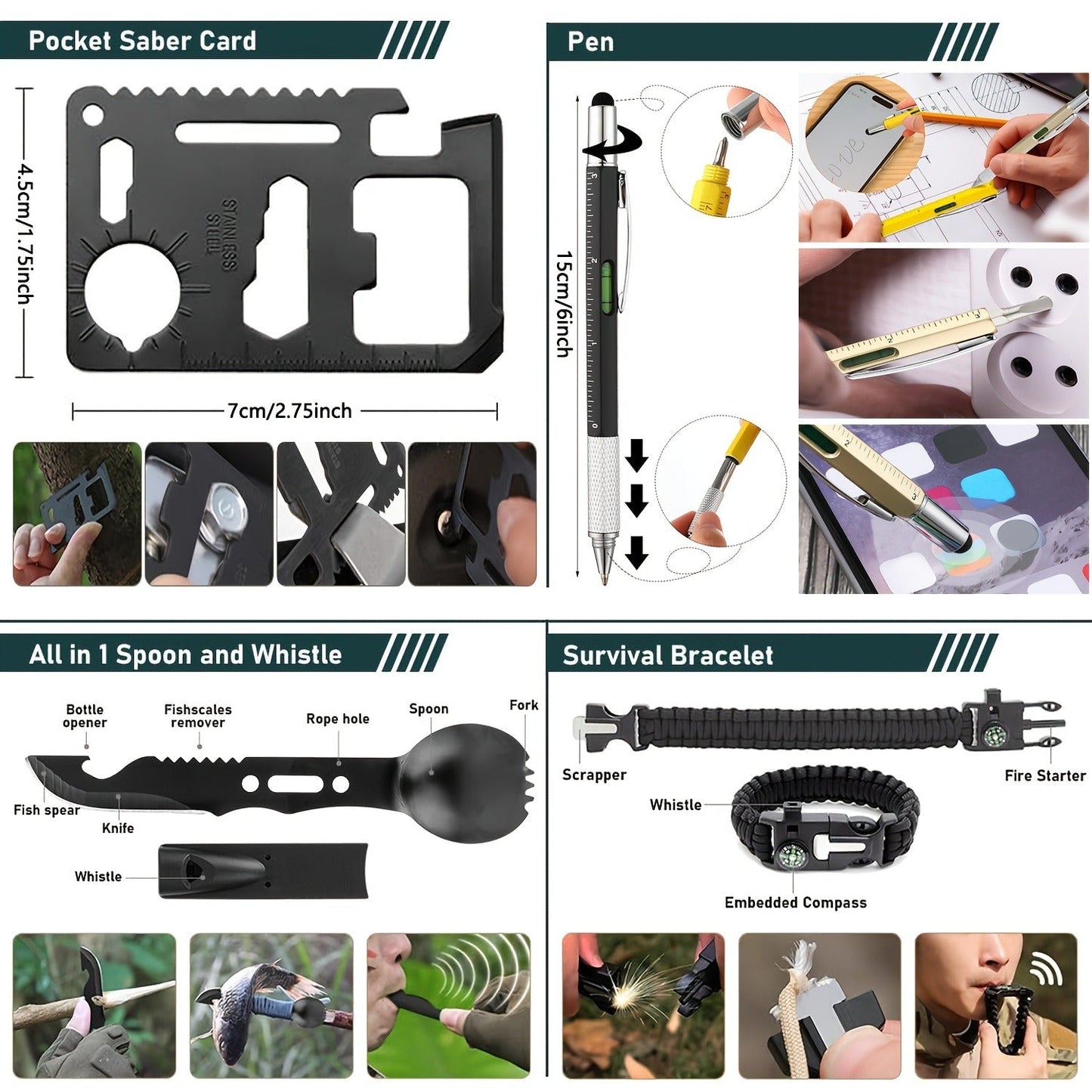 272-Piece Outdoor Tool and First Aid Supply Kits with Crossbody or MOLLE Bags in Four Configurations