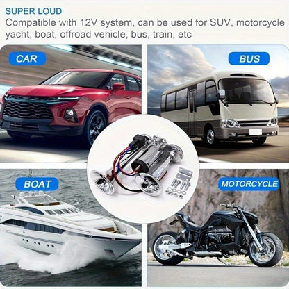 Dual Air Horn Kit 12V/24V 105-137dB with Air Compressor – Super Loud Aluminum Alloy Trumpet Horn for Truck, Train, SUV, Motorcycle